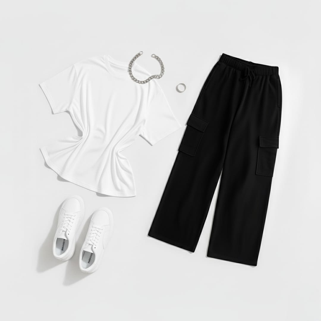 White t-shirt with cargo trouser set