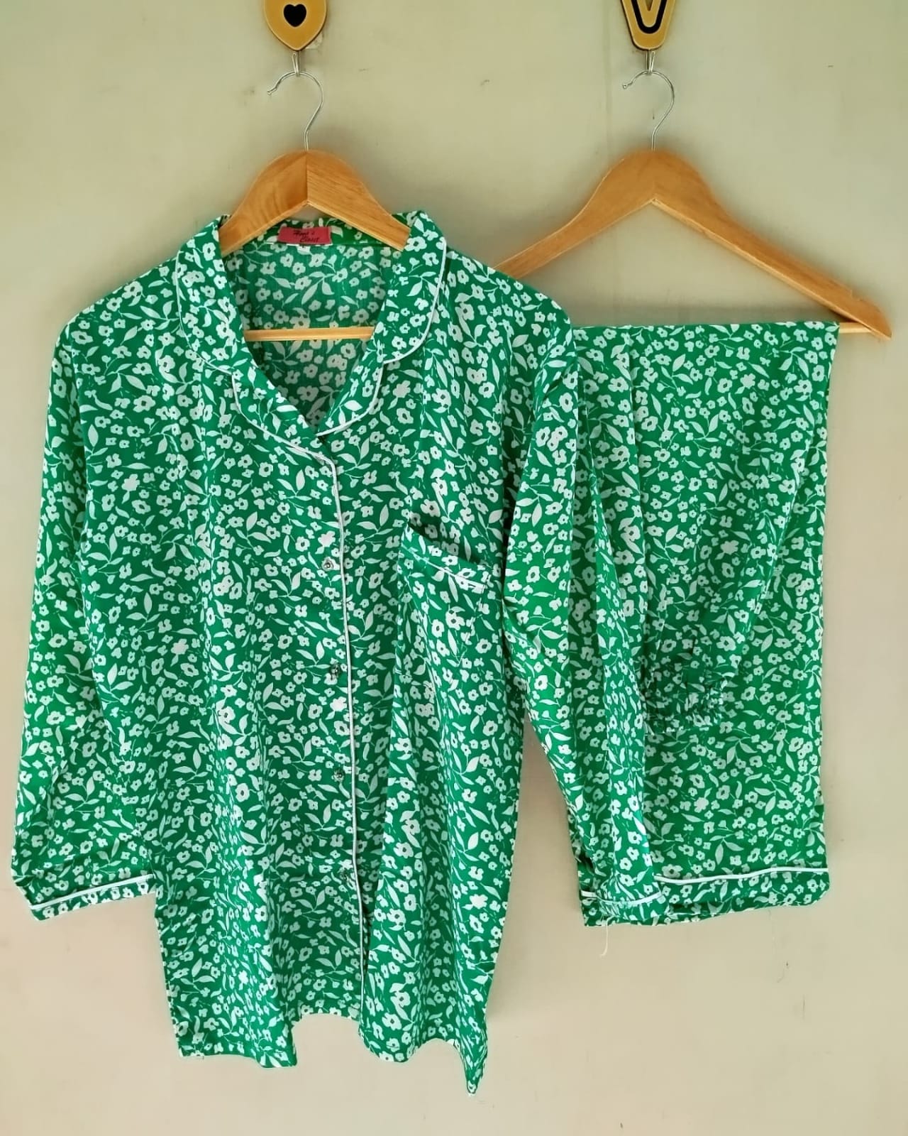 Green floral Pyjamas With Free Scurnchie.