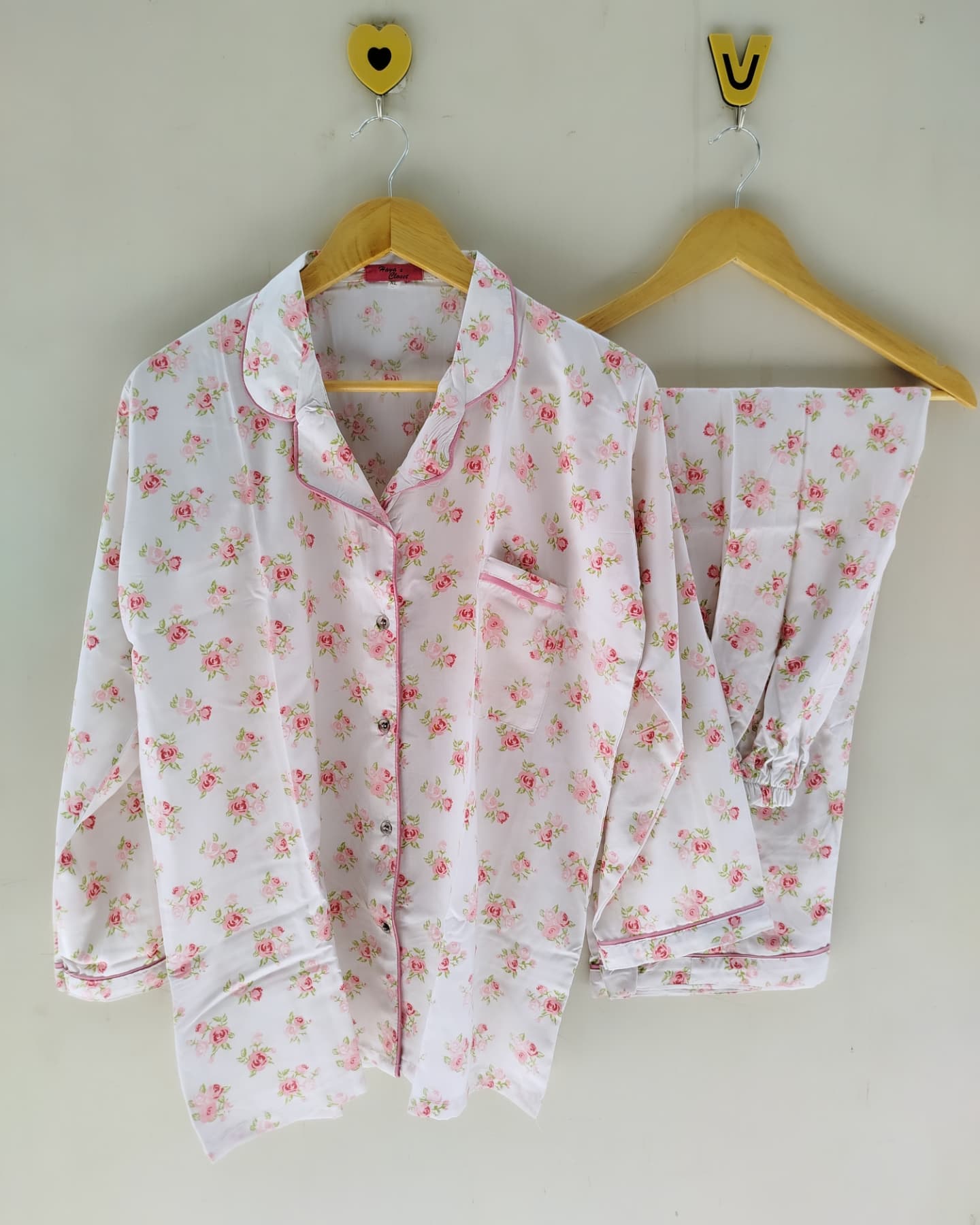 Pink rose Pyjamas With Free Scurnchie.