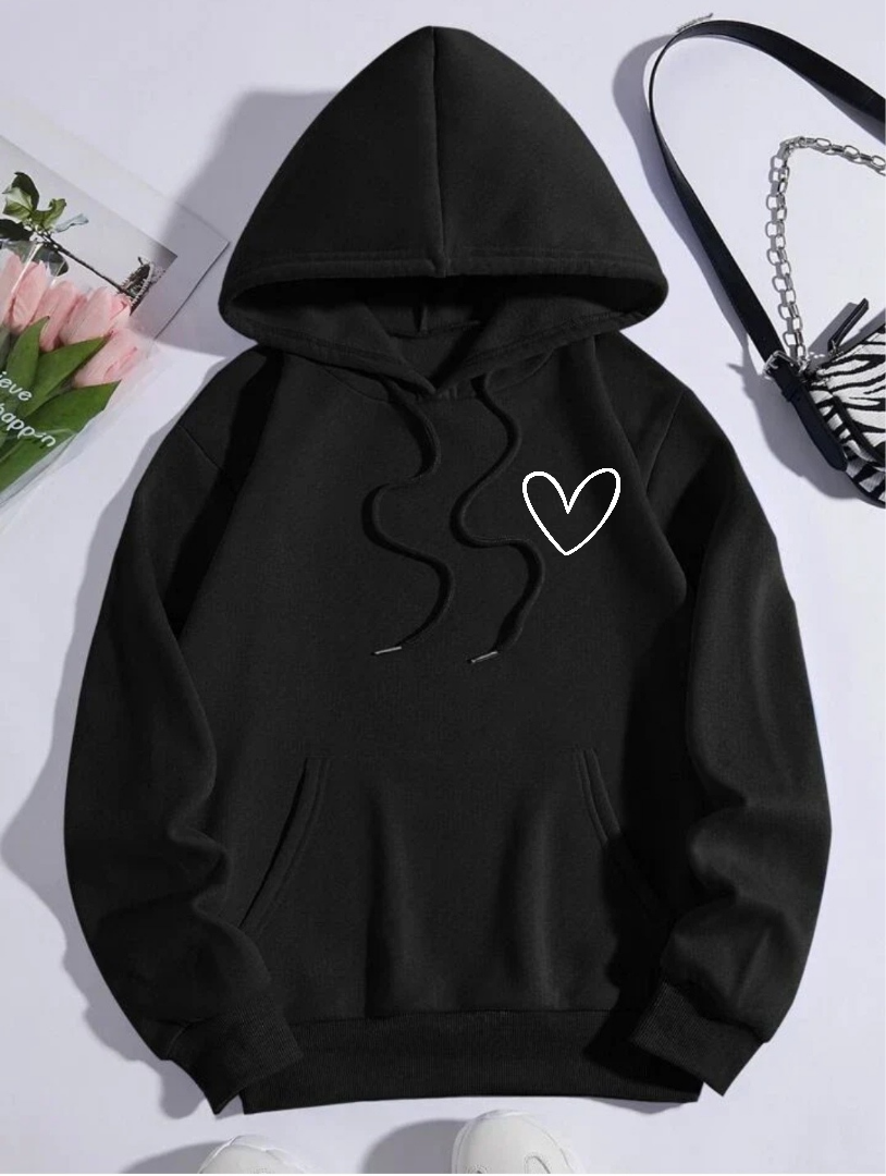 Heart Print Zipper Hoodie