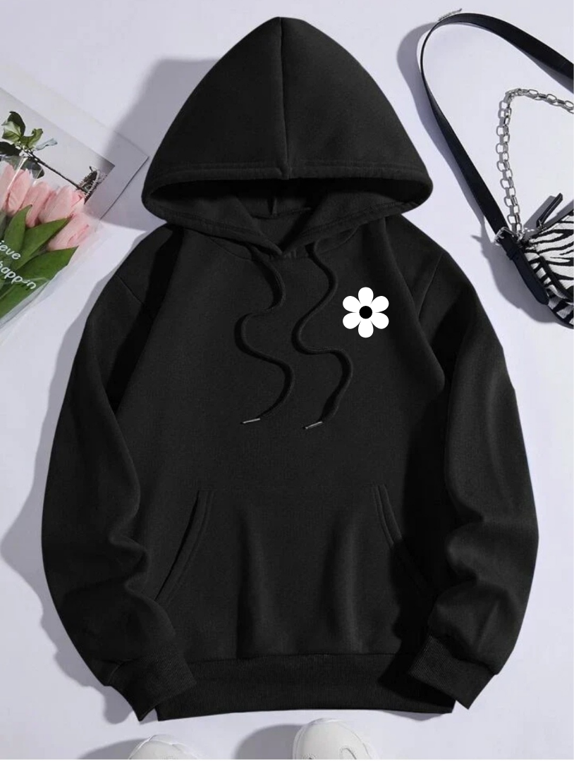 Flower Print Zipper Hoodie
