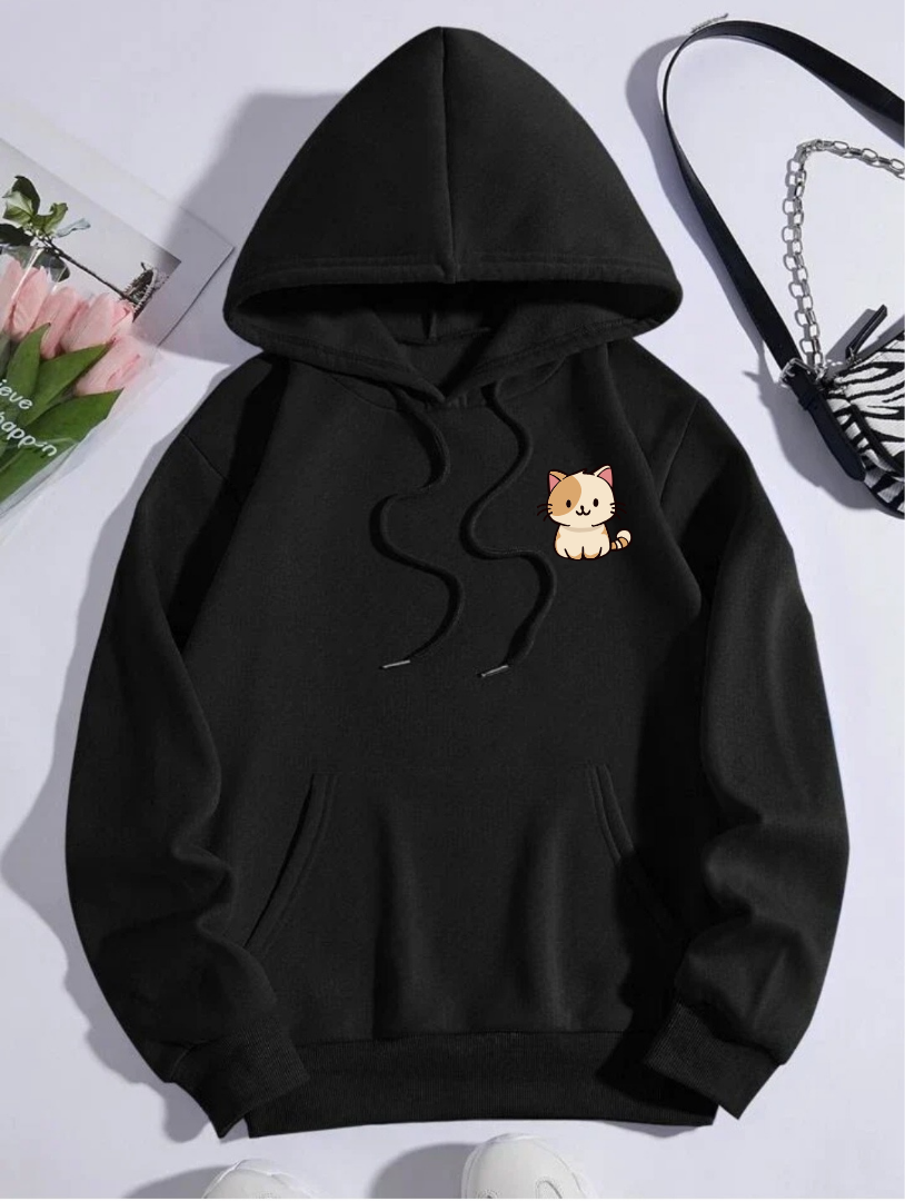 Cat Print Zipper Hoodie