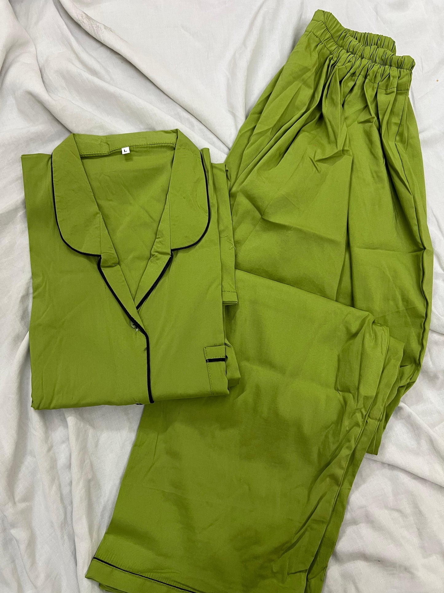 Solid olive green summer linen pj suit