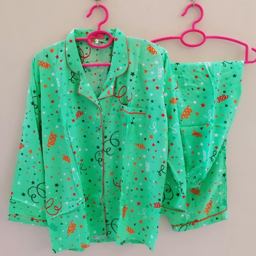 Green Pyjamas With Free Scurnchie.