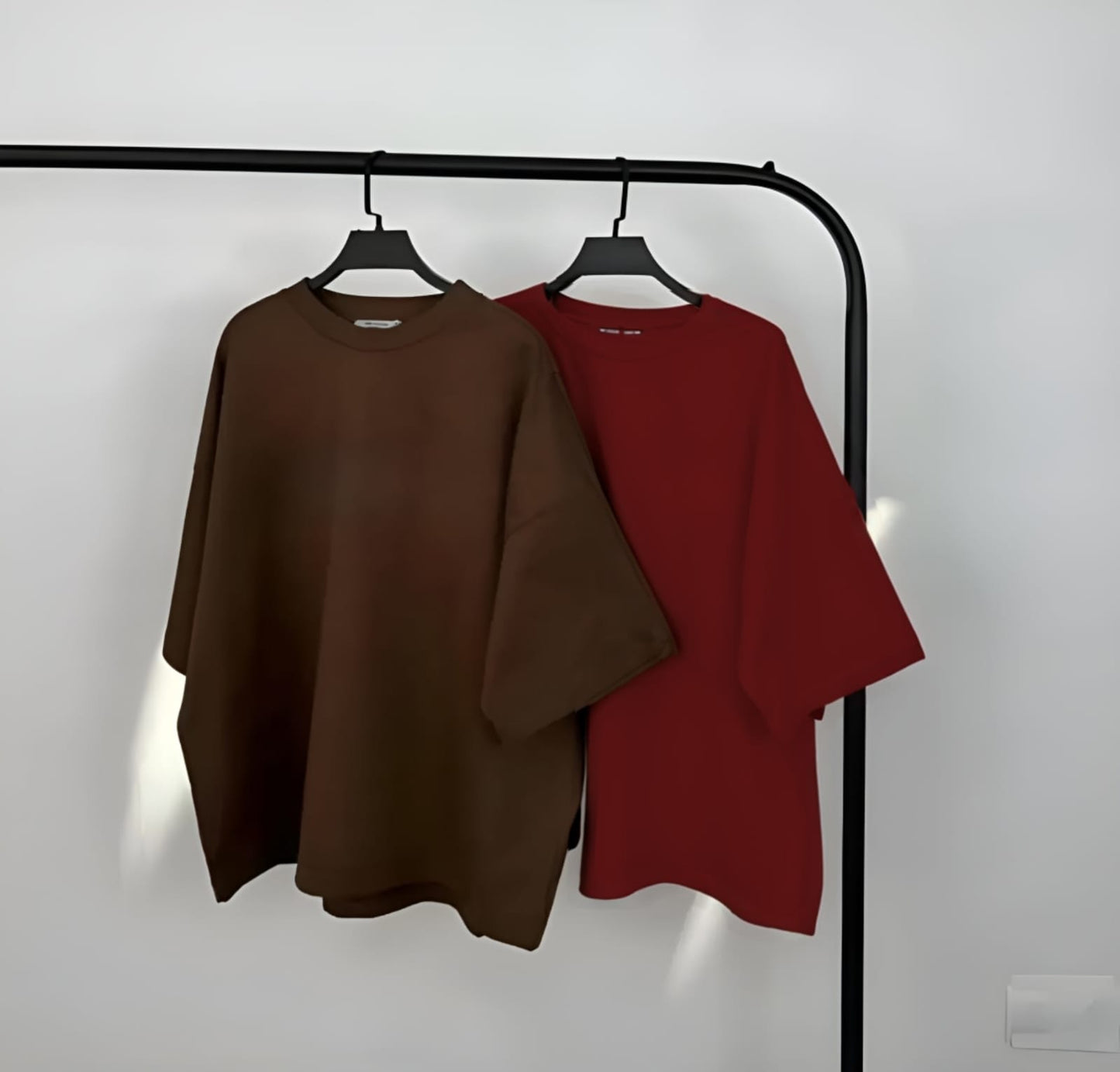 Pack of two plain oversize drop shoulder t-shirts (black - maroon)