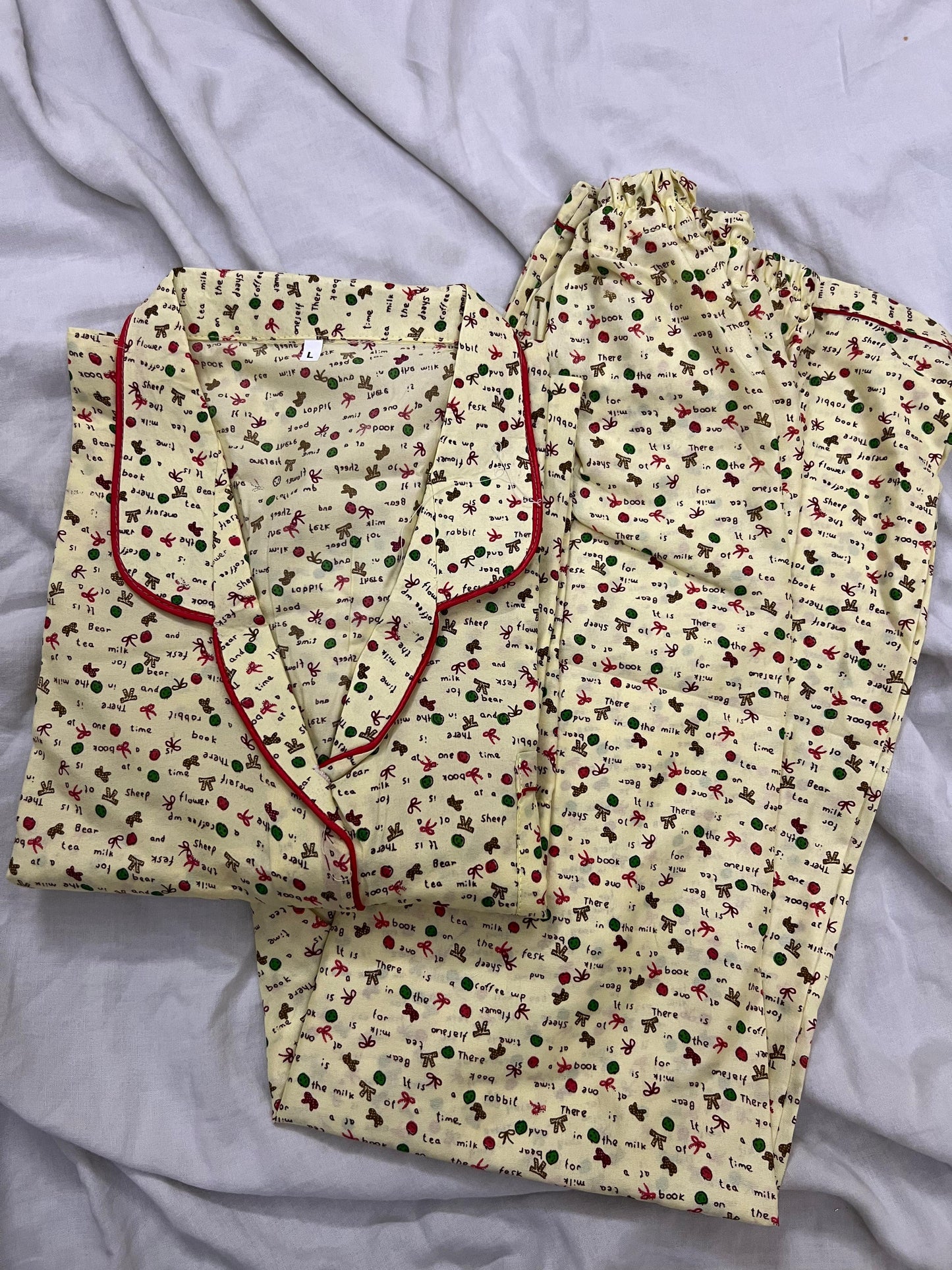 Cute yellow printed cottonpj suit