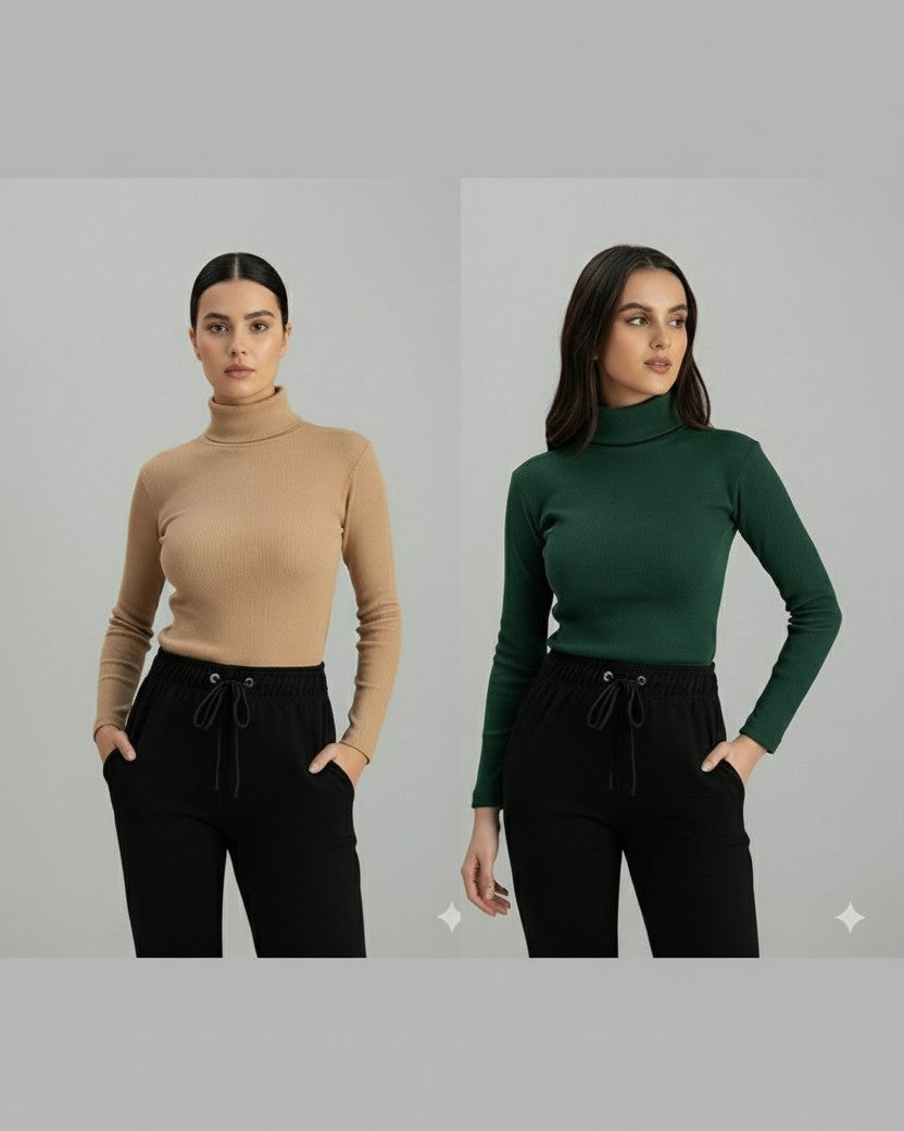 Pack of two ribbed turtleneck (skin - green)
