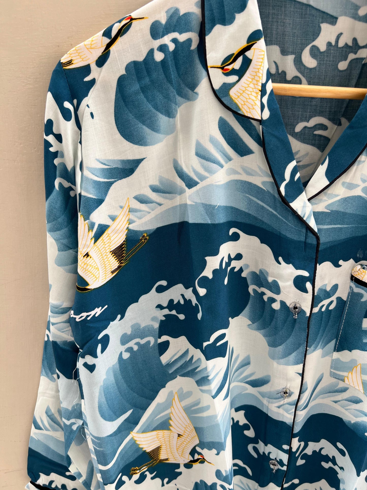 Blue peacock waves summer linen pj suit