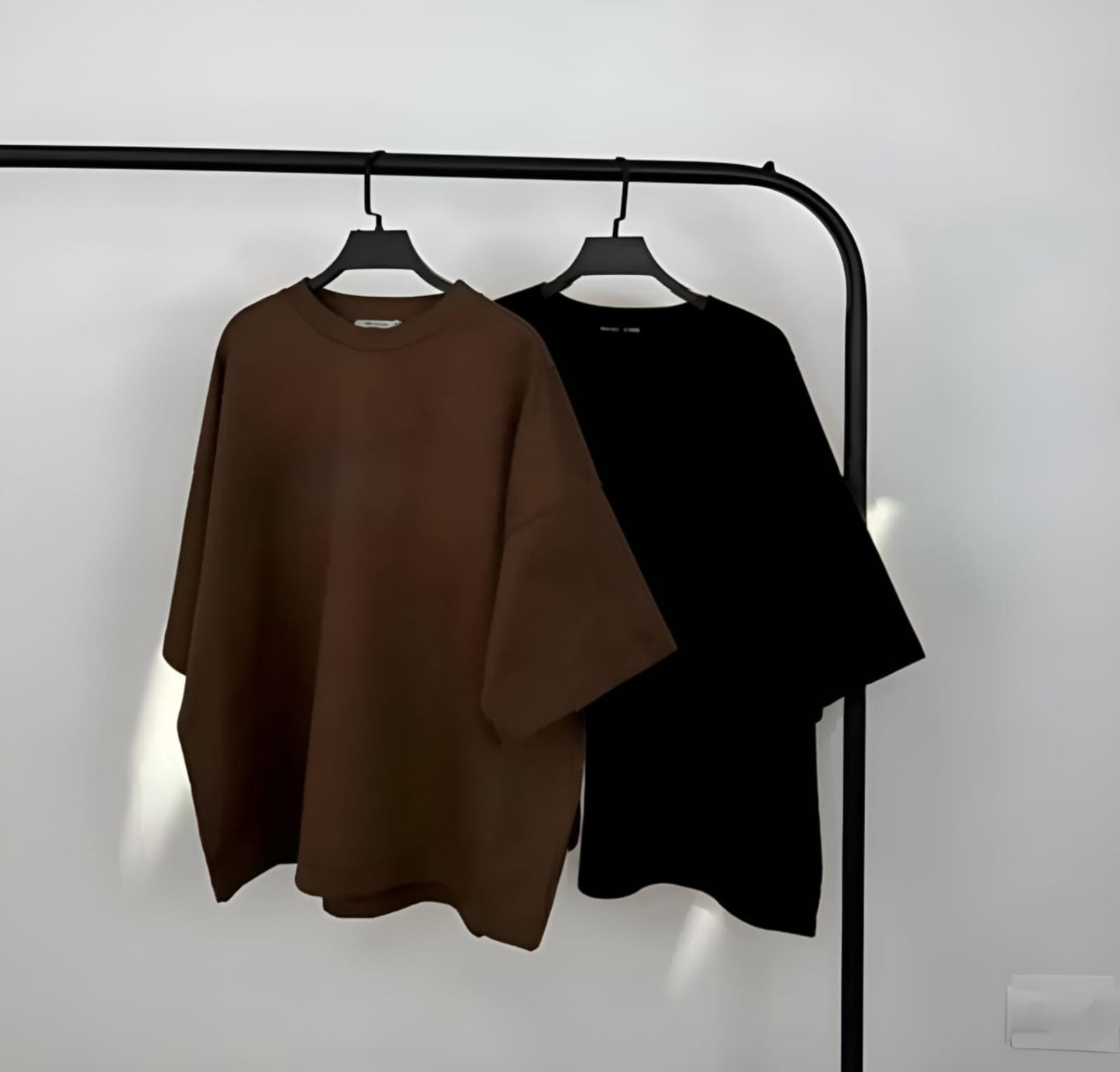 Pack of two plain oversize drop shoulder t-shirts (black - brown)