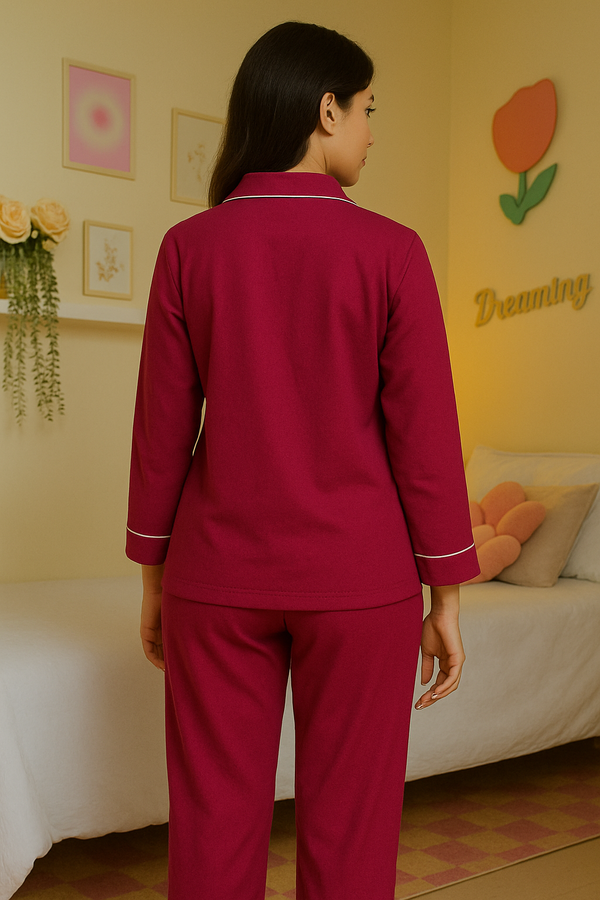 Maroon summers silk pj suit