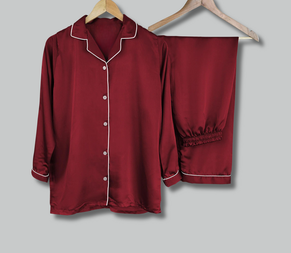 Maroon summers silk pj suit