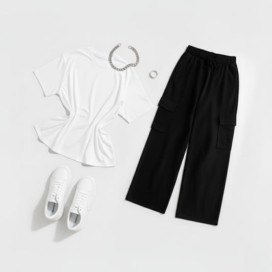 White t-shirt with cargo trouser set