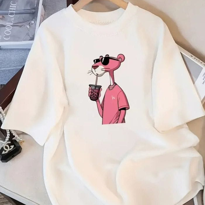 White ( PinkPntr ) oversize drop shoulder t-shirts