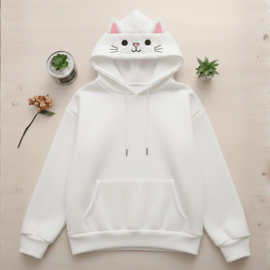 White MEOW Hoodie Jacket