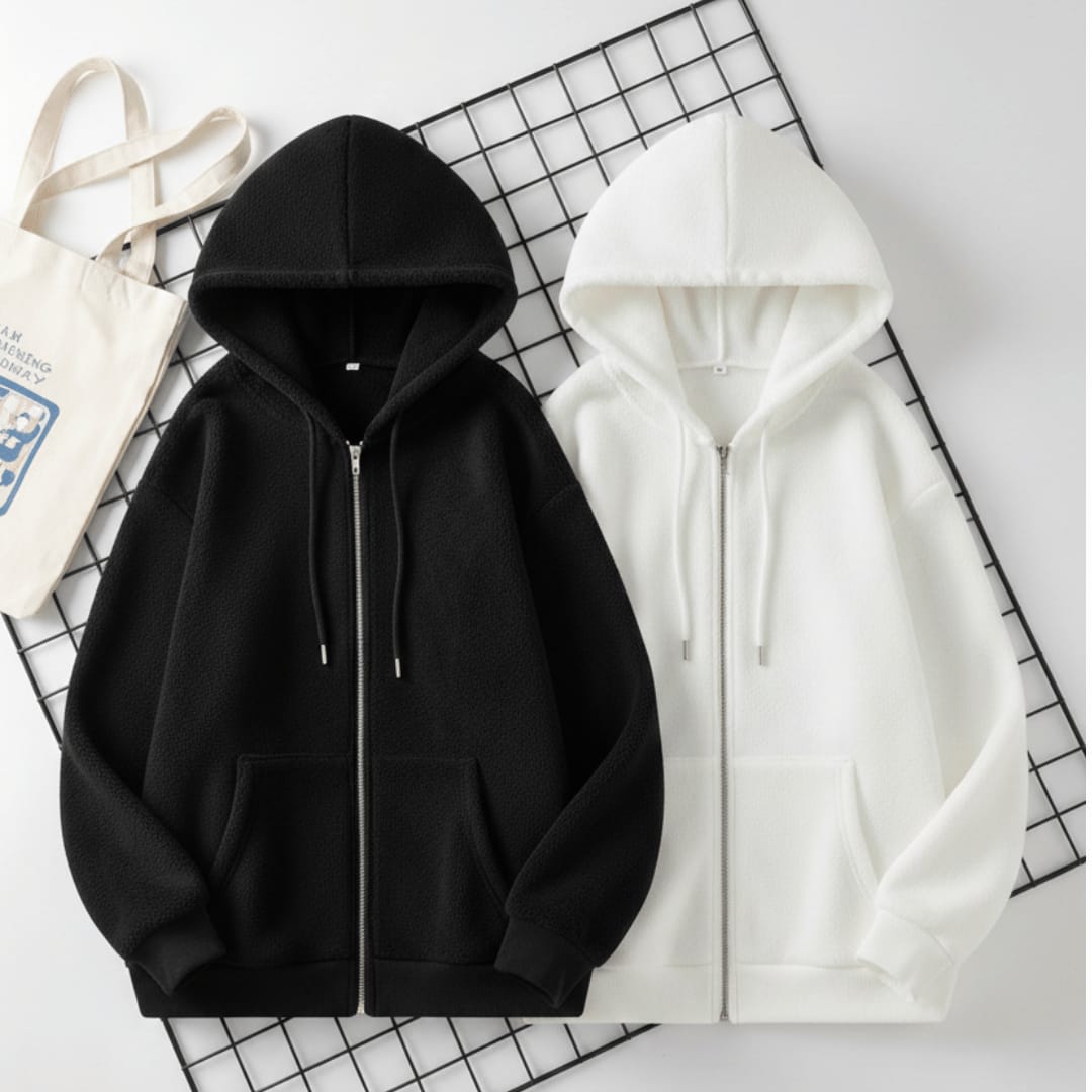 🔥MEGA SALE🔥Pack of 2 Zipper Hoodie (Black - White)