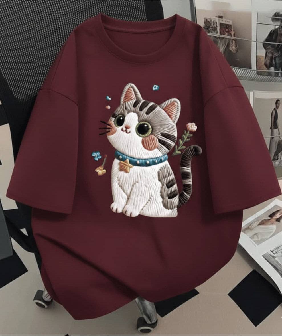 Maroon (CAT) oversize drop shoulder t-shirt