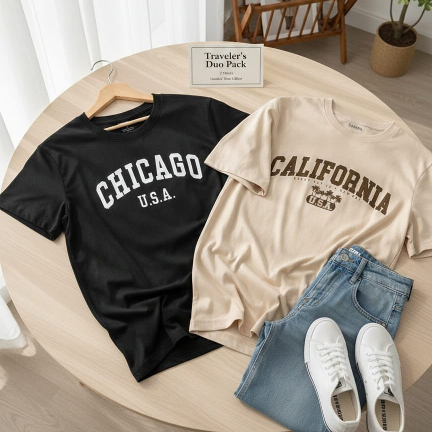 Pack of two oversize drop shoulder t-shirts (Black CHGO - Beige CLFNA)