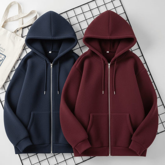 🔥MEGA SALE🔥Pack of 2 Zipper Hoodie (Navy Blue - Maroon)