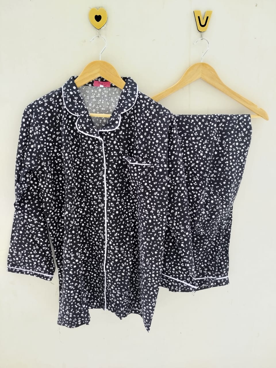 Black mini floral Pyjamas With Free Scurnchi.