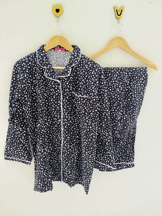 Black mini floral Pyjamas With Free Scurnchi.