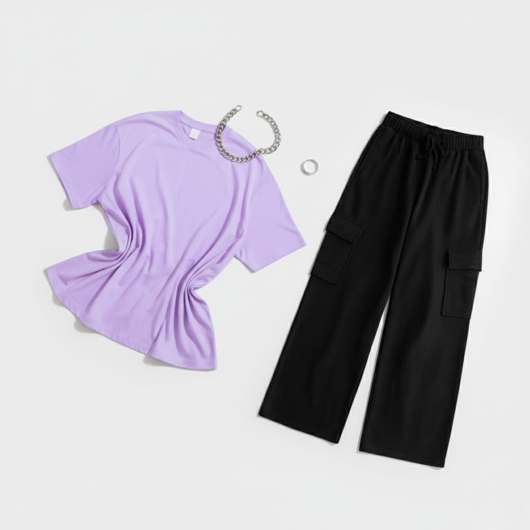 Lilac t-shirt with cargo trouser set