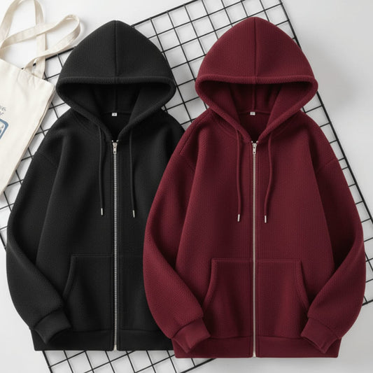 🔥MEGA SALE🔥Pack of 2 Zipper Hoodie (Black - Maroon)