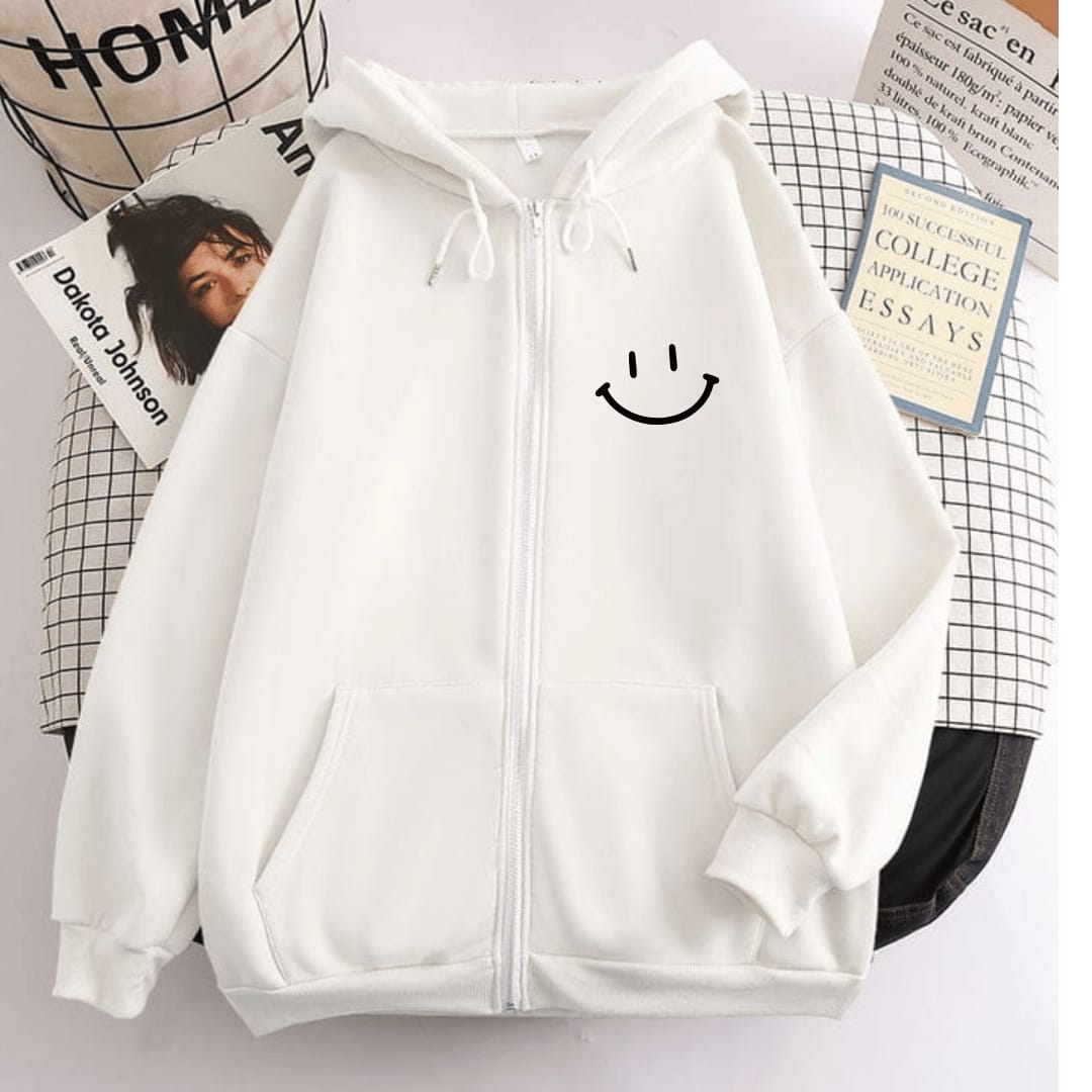 Smile Print Zipper Hoodie