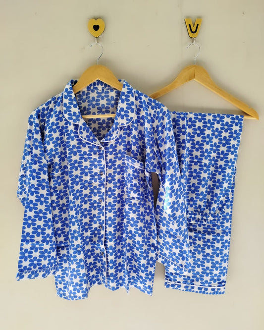 Blue flower Pyjamas With Free Scurnchi.