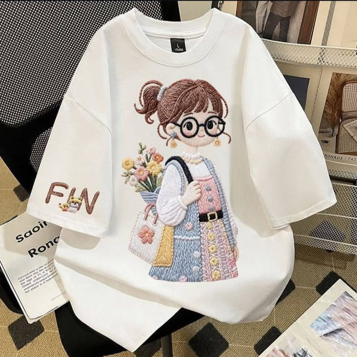 White ( Doll ) oversize drop shoulder t-shirts