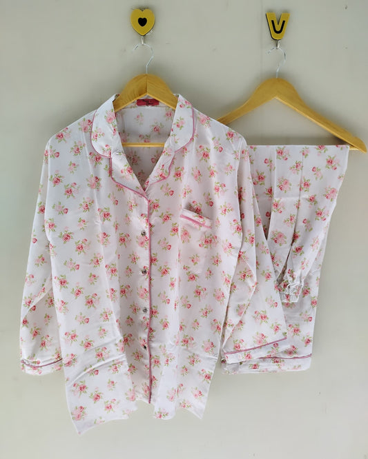 Pink rose Pyjamas With Free Scurnchie.