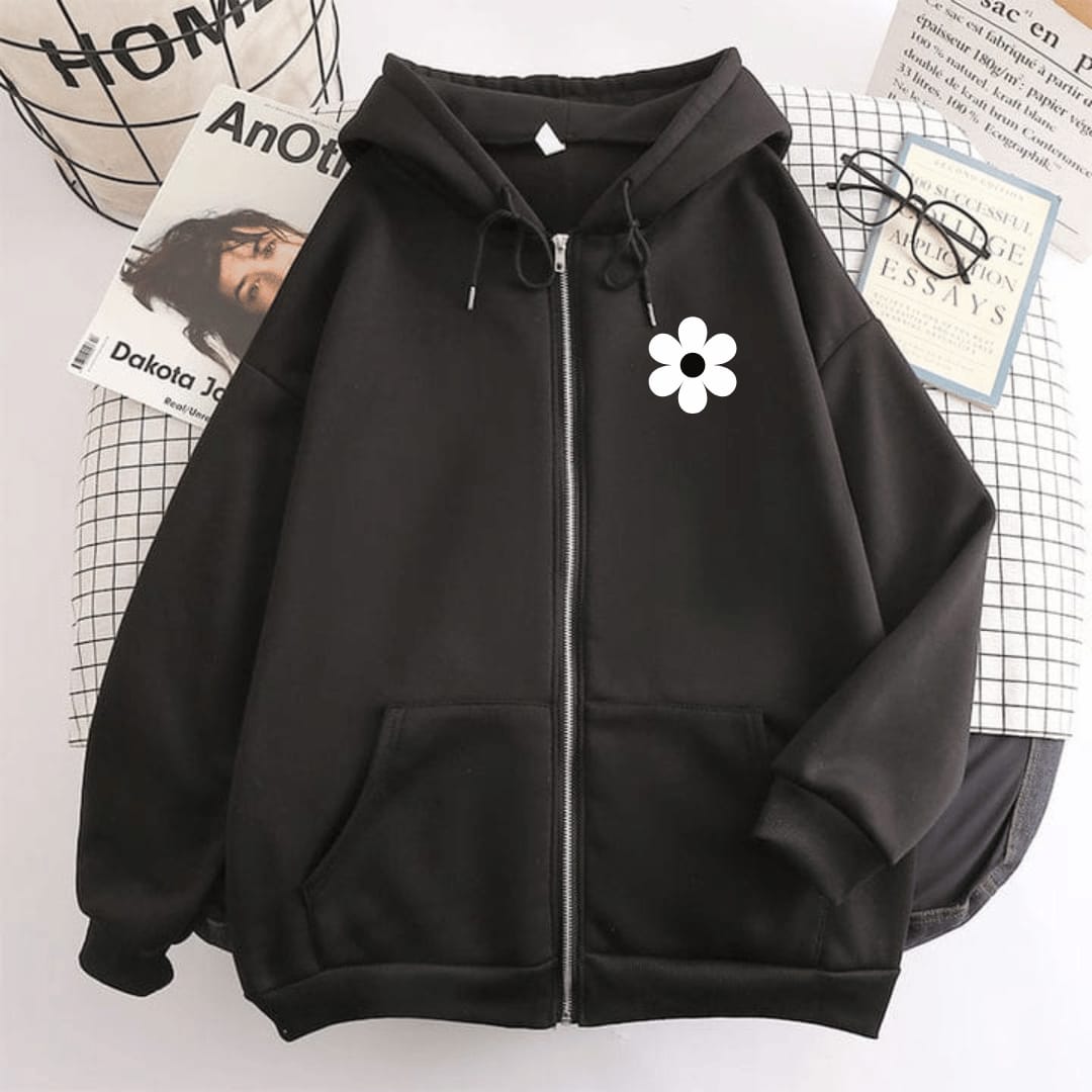 Flower Print Zipper Hoodie