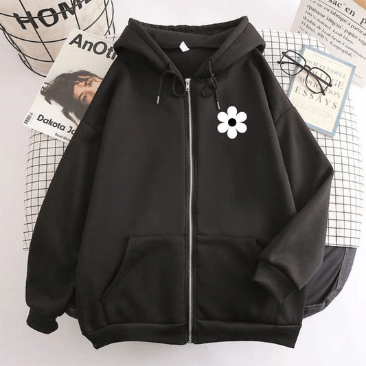 Flower Print Zipper Hoodie