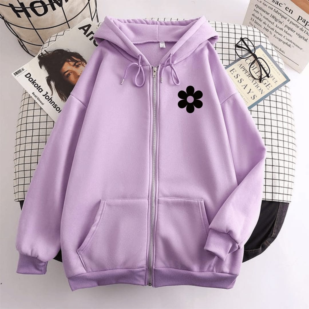 Flower Print Zipper Hoodie