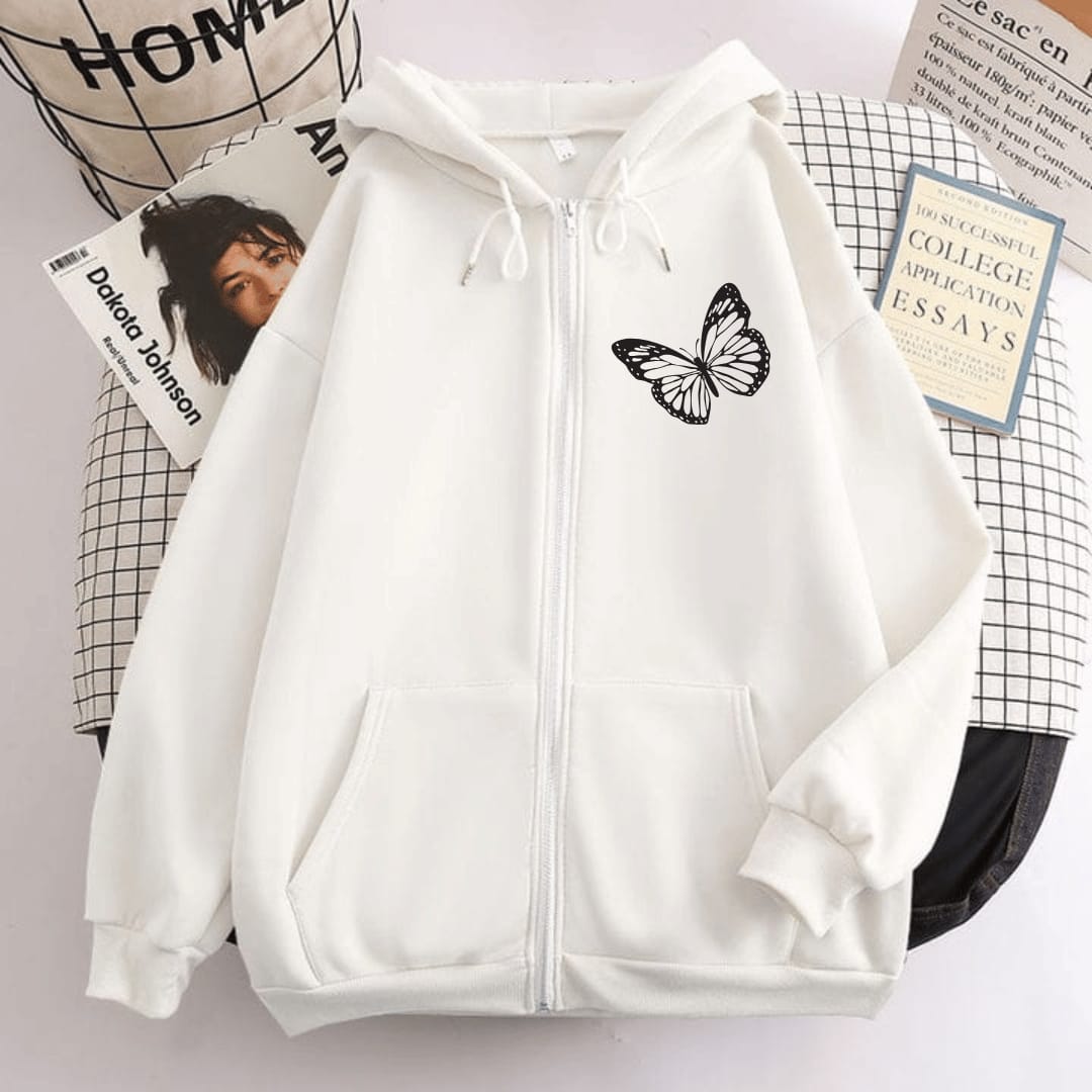 Butterfly Print Zipper Hoodie