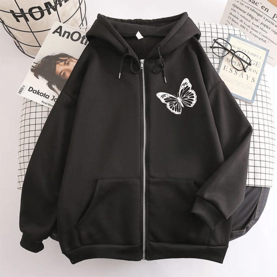 Butterfly Print Zipper Hoodie