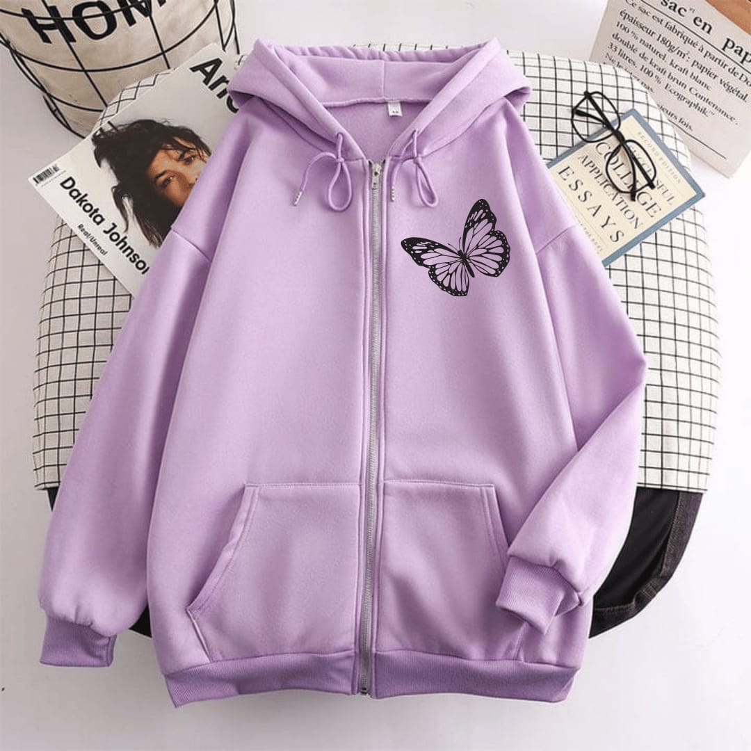 Butterfly Print Zipper Hoodie