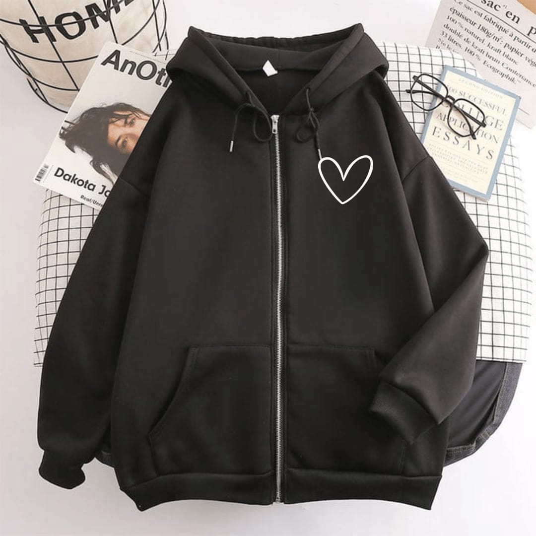 Heart Print Zipper Hoodie