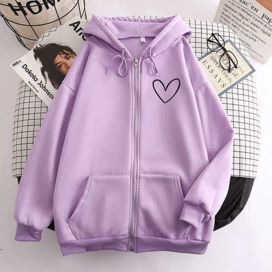 Heart Print Zipper Hoodie