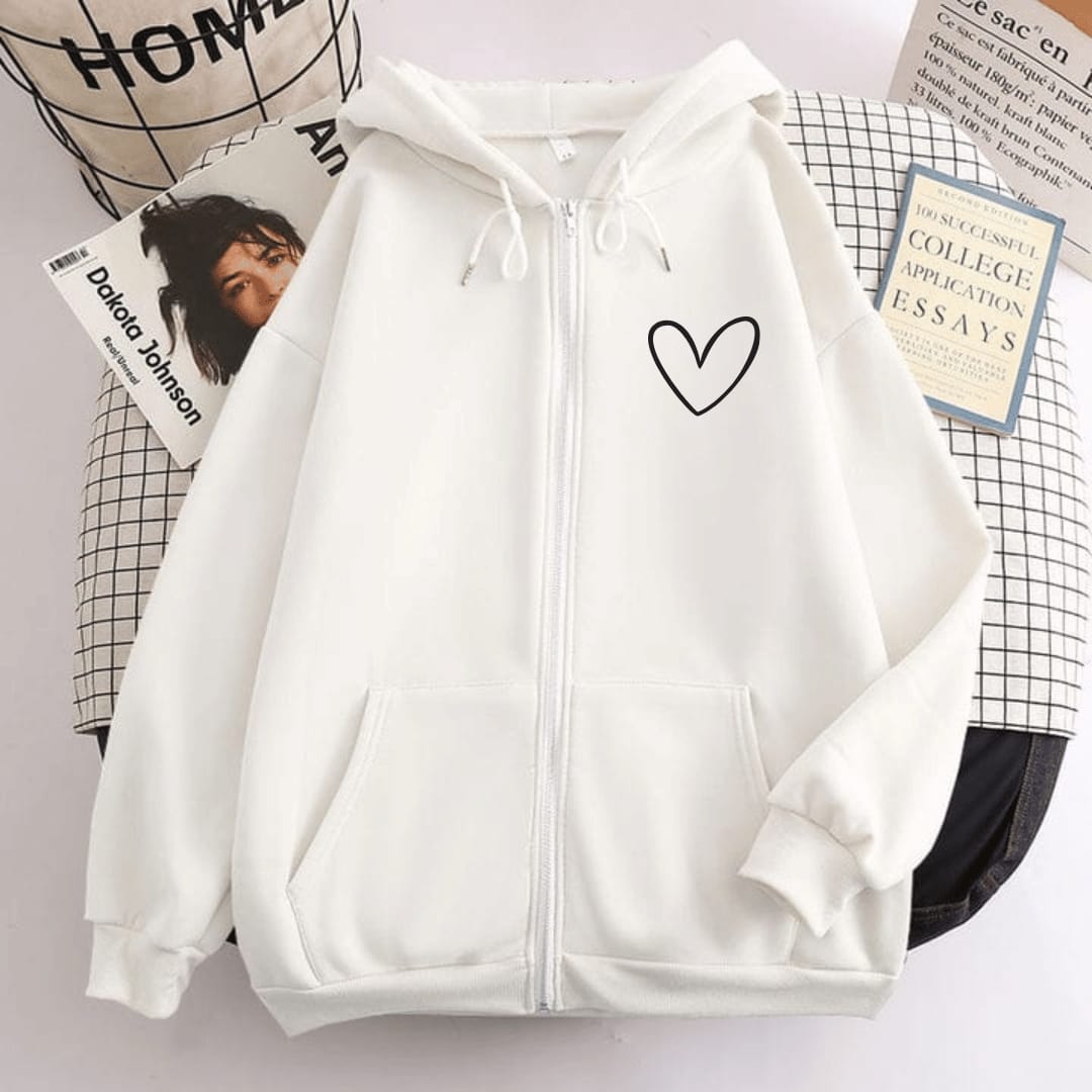 Heart Print Zipper Hoodie