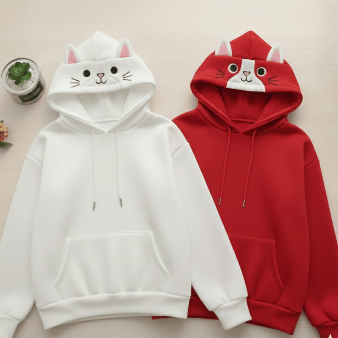🔥MEGA SALE🔥Pack of 2: White-Red MEOW Hoodie Jacket