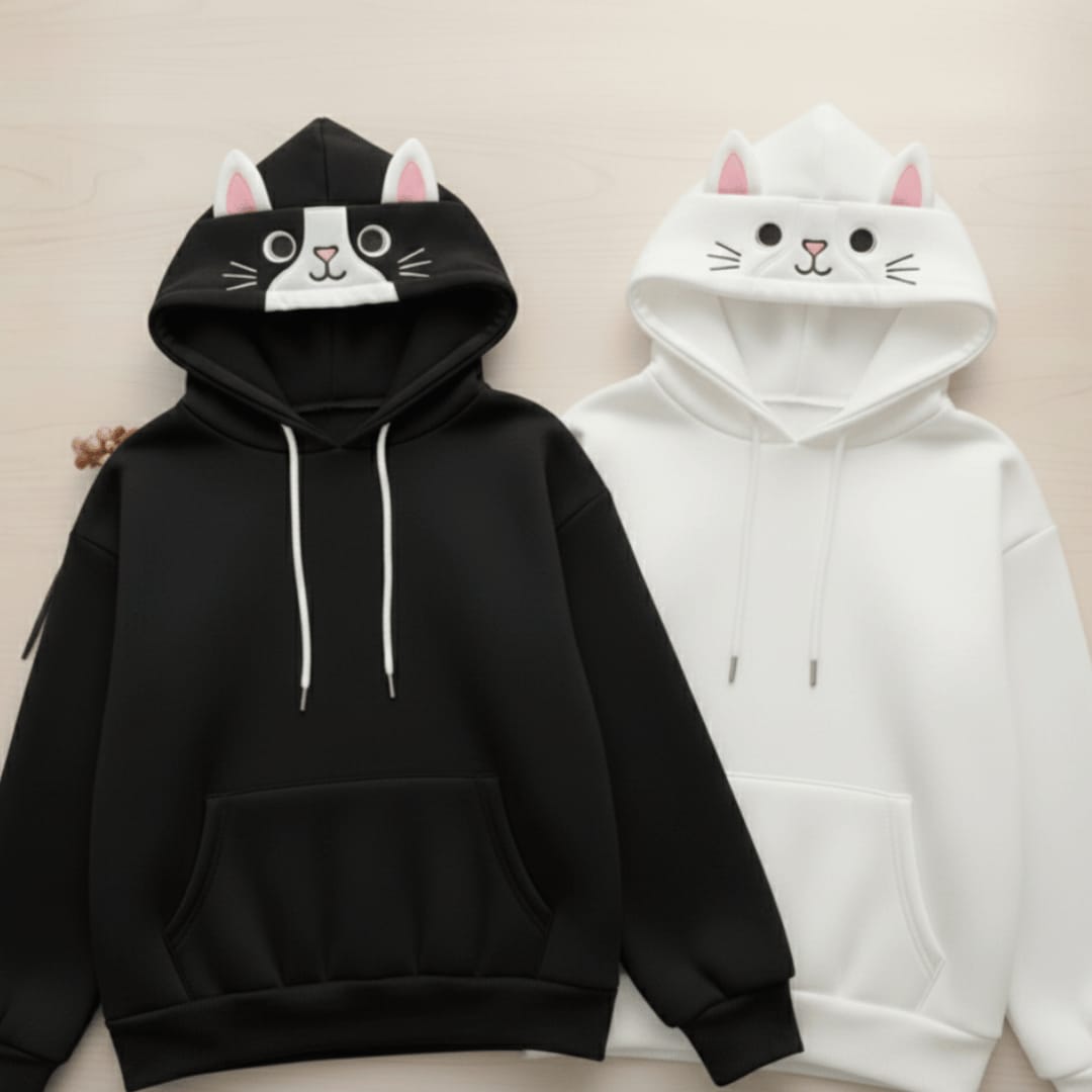 🔥MEGA SALE🔥Pack of 2: White-Black MEOW Hoodie Jacket