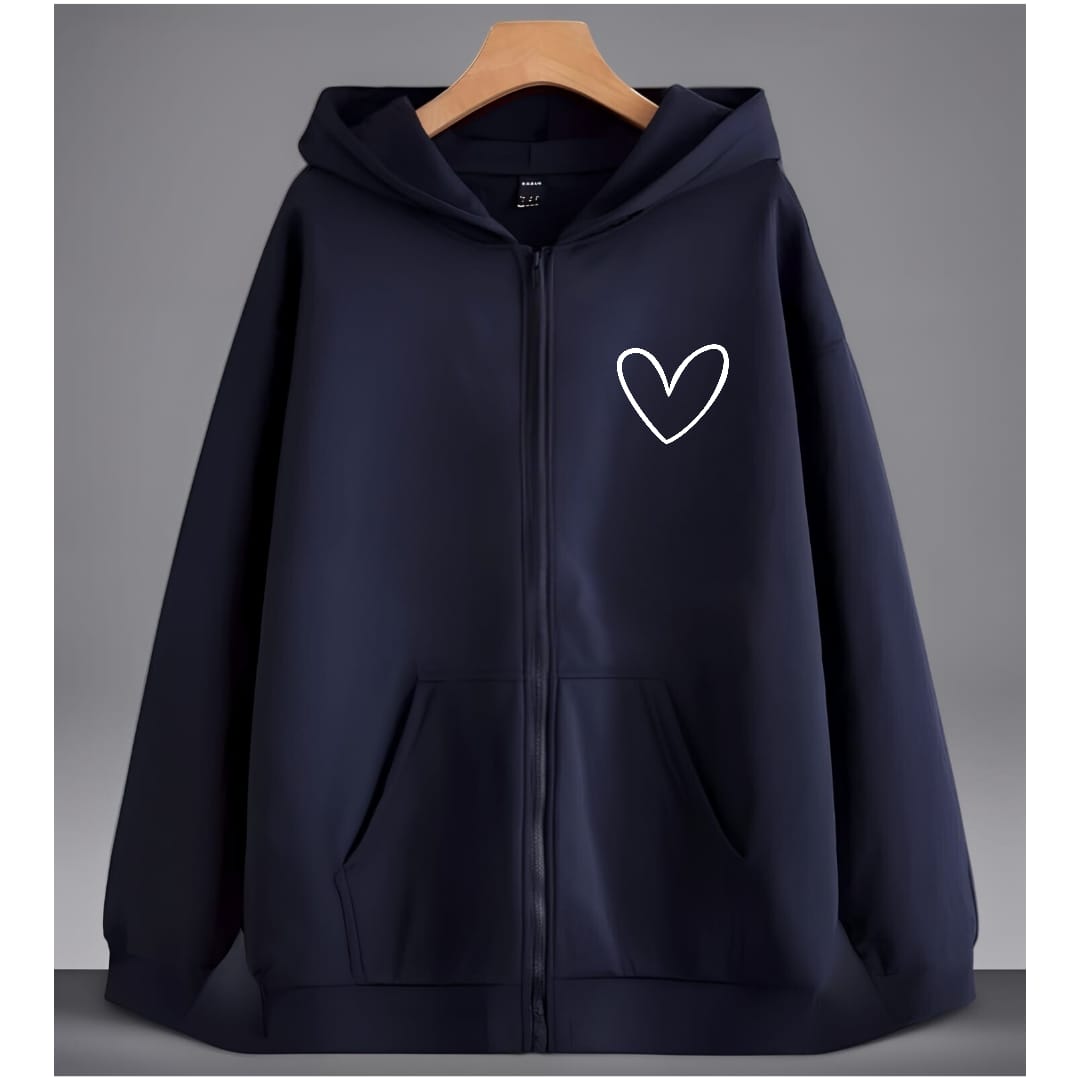 Heart Print Zipper Hoodie