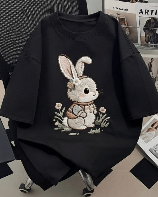 Black (Rabbit) oversize drop shoulder t-shirt