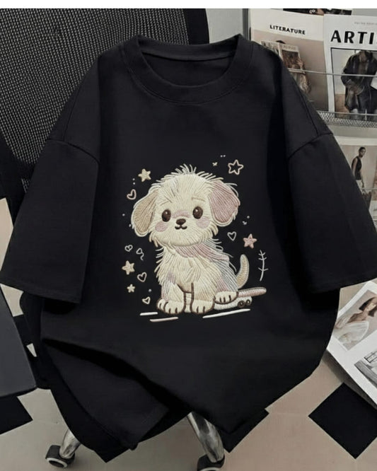 Black (puppy) oversize drop shoulder t-shirt
