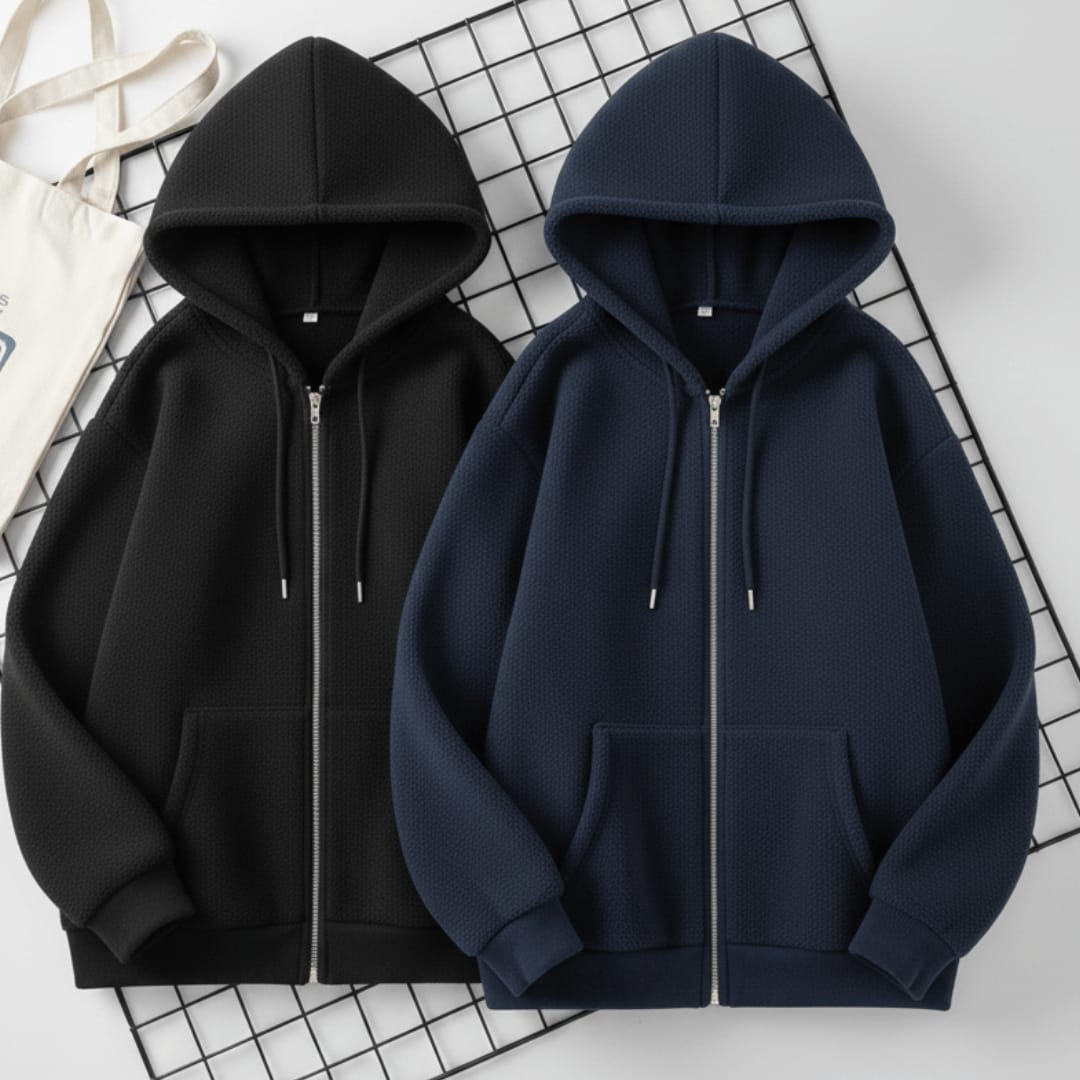 🔥MEGA SALE🔥Pack of 2 Zipper Hoodie (Black - Navy Blue)