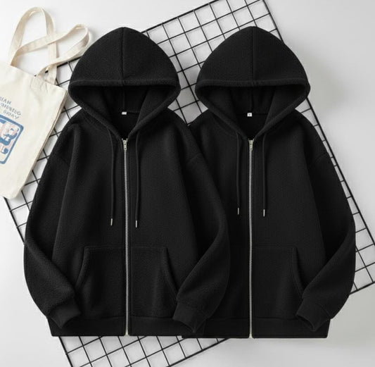 🔥MEGA SALE🔥Pack of 2 Zipper Hoodie (Black - Black)