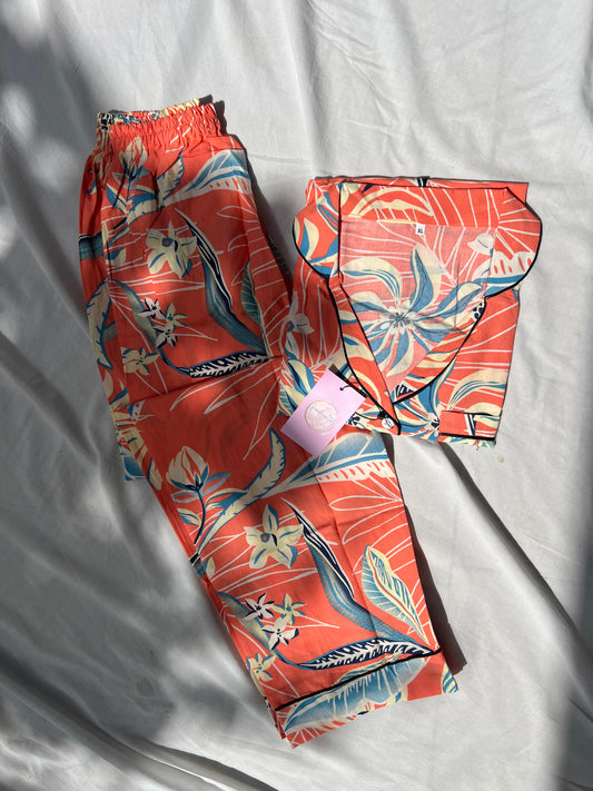 Orange Floral Linen Pyjmas