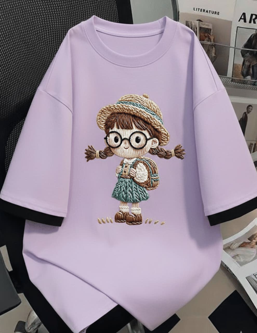 Lilac\Light Purple (Glases Doll) oversize drop shoulder t-shirt