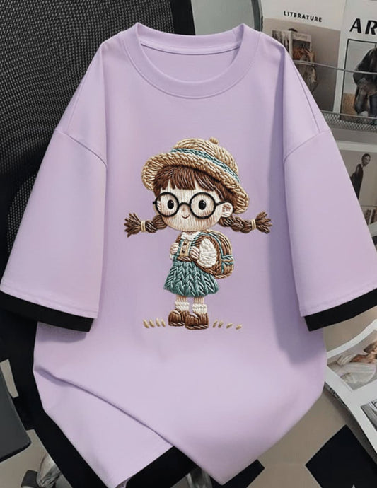 Lilac\Light Purple (Glases Doll) oversize drop shoulder t-shirt
