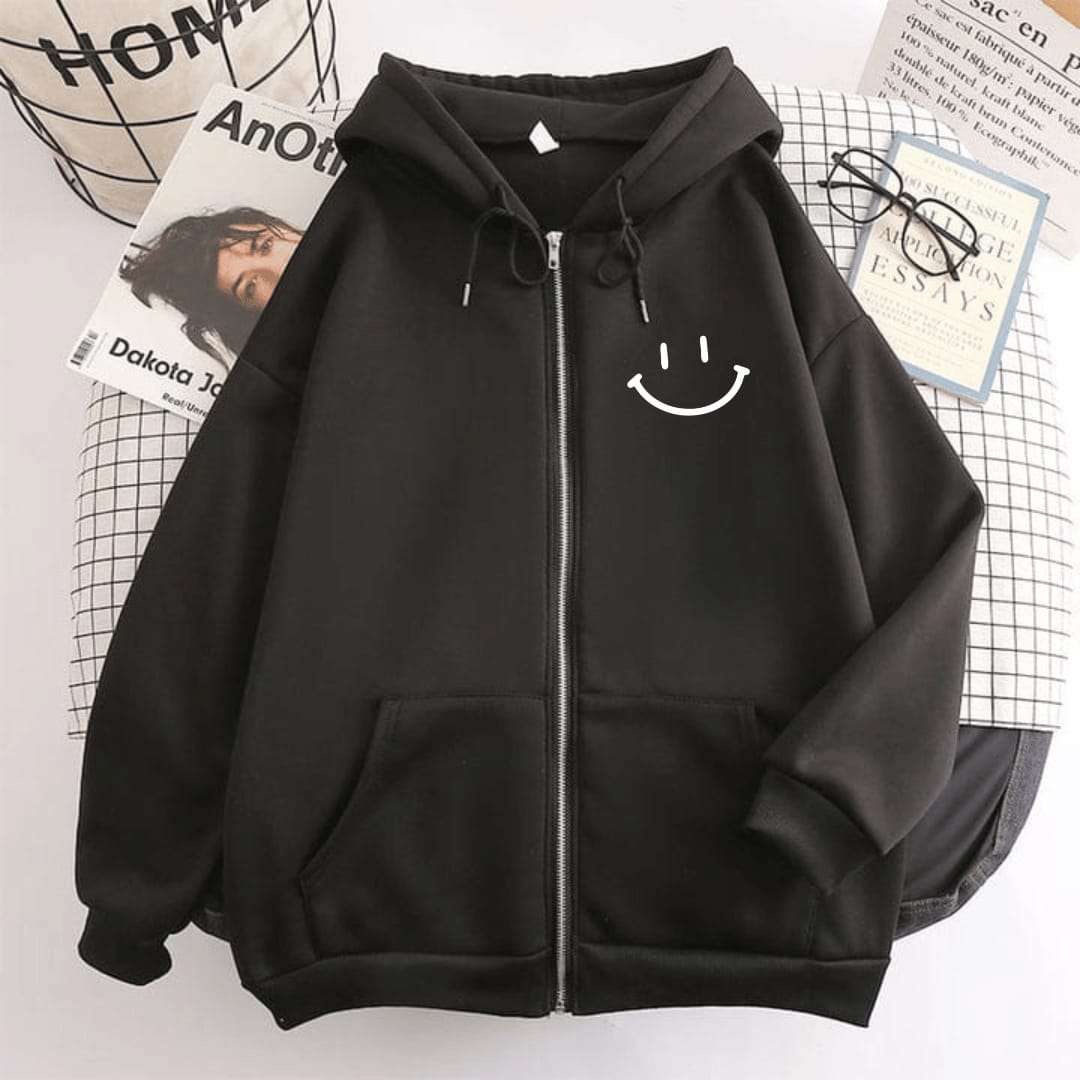 Smile Print Zipper Hoodie